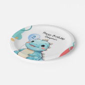 Niedlicher Dinosaurier Wildschwanz Glücklicher Geb Pappteller (Schrägansicht)