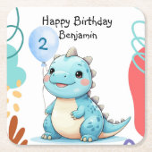 Niedlicher Dinosaurier Wildschwanz Glücklicher Geb Rechteckiger Pappuntersetzer (Vorderseite)