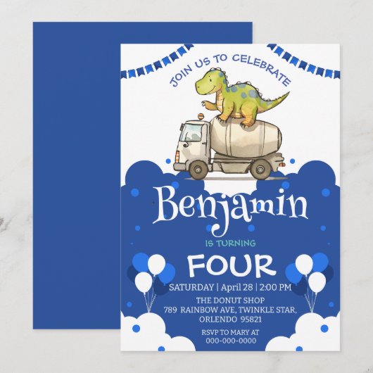 Niedlicher Dinosaurier-Zement-LKW Ballon Schule Ge (Vorne/Hinten)