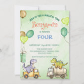 Niedlicher Dinosaurier-Zement-LKW Rainbow School G Einladung (Vorderseite)