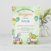 Niedlicher Dinosaurier-Zement-LKW Rainbow School G Einladung (Stehend Vorderseite)