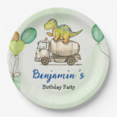 Niedlicher Dinosaurier-Zement-LKW Rainbow School G Pappteller (Vorderseite)