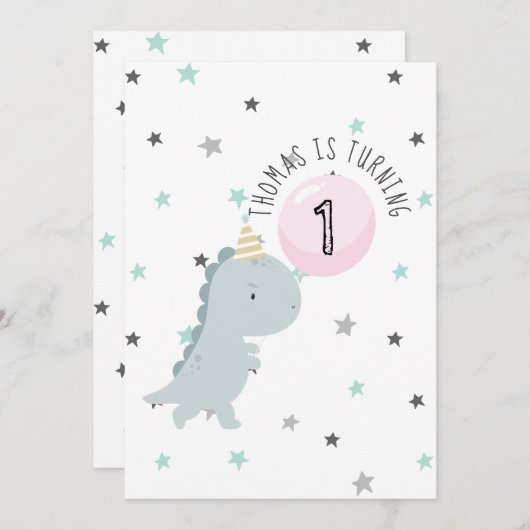 Niedlicher Dinosaurier zum Geburtstag Einladung (Vorne/Hinten)