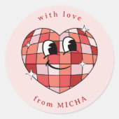 Niedlicher Disco Ball Heart Classic Round Sticker (Vorderseite)
