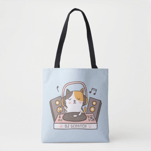 Niedlicher DJ Scratch Kitty Cat Tote Bag Tasche (Vorderseite)