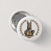 Niedlicher Doberman Hund Zucht Wasserfarben Illust Button (Vorne & Hinten)