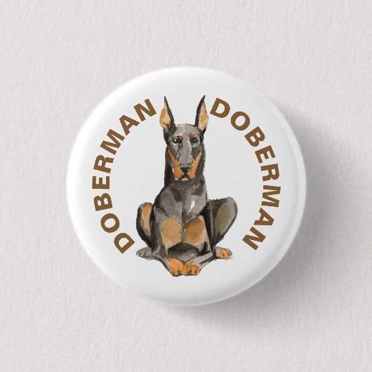 Niedlicher Doberman Hund Zucht Wasserfarben Illust Button (Vorderseite)