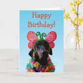 Niedlicher Doberman Hundeschmetterling Geburtstag Karte (Gelbe Blume)
