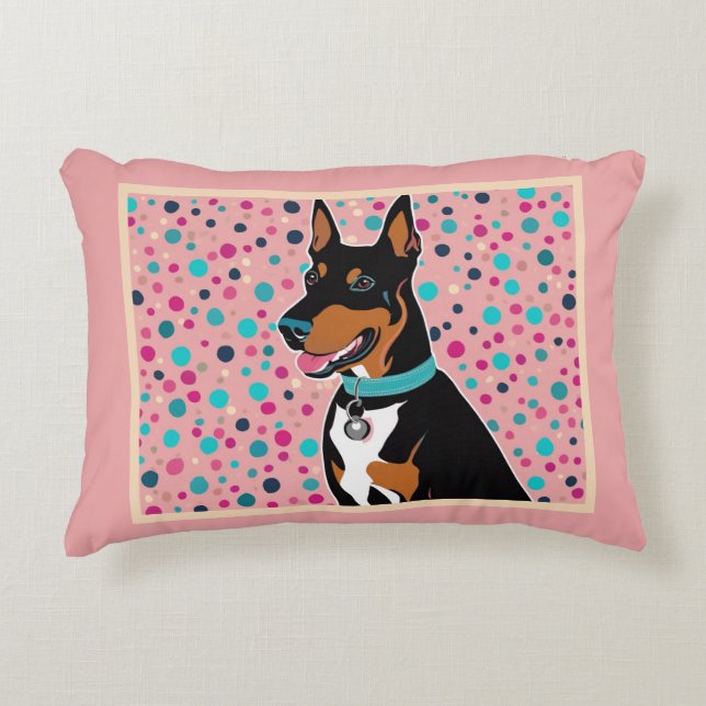 Niedlicher Doberman mit türkisfarbenem Collar in P Dekokissen (Vorderseite)