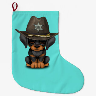 Niedlicher Dobermann-Welpen-Hundesheriff Großer Weihnachtsstrumpf