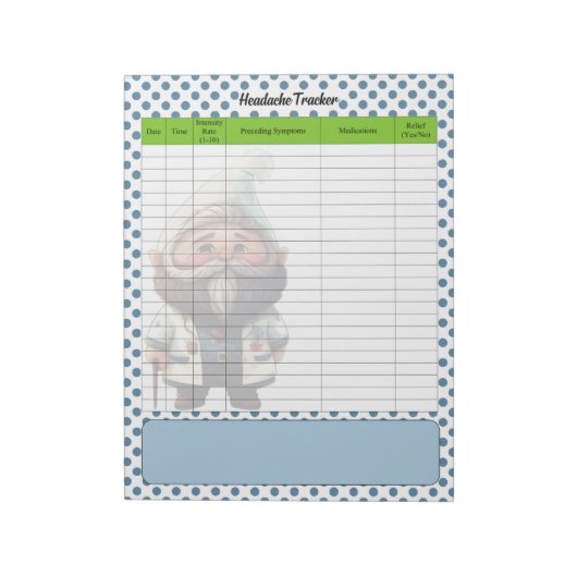 Niedlicher Doctor Gnome Themed Kopfschmerztracker Notizblock (Rotiert)