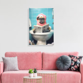 Niedlicher Dog Reading Newspapier im Badezimmer Leinwanddruck (Insitu (Wohnzimmer))