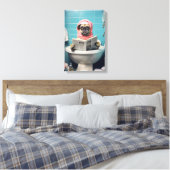 Niedlicher Dog Reading Newspapier im Badezimmer Leinwanddruck (Insitu (Schlafzimmer))