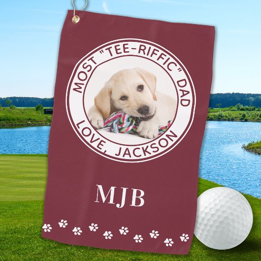 Niedlicher DOG VATER Personalisiertes Foto Golfer Golfhandtuch