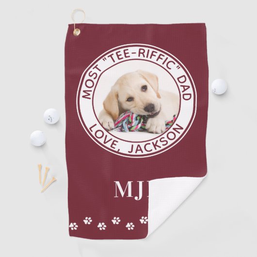 Niedlicher DOG VATER Personalisiertes Foto Golfer Golfhandtuch (Insitu)