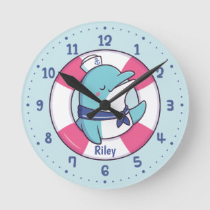 Niedlicher Dolphin Sailor, Nautical Kids Room Deck Runde Wanduhr