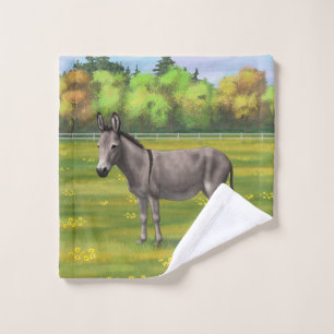 Niedlicher Donkey Gray Burro in Weide Badhandtuch Set