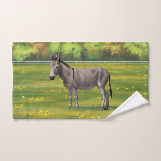 Niedlicher Donkey Gray Burro in Weide Badhandtuch Set (Handtuch)