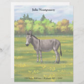 Niedlicher Donkey Gray Burro in Weide Briefbogen (Vorne/Hinten)