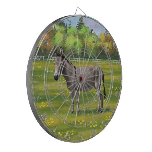Niedlicher Donkey Gray Burro in Weide Dartscheibe (Vorderseite Links)