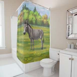 Niedlicher Donkey Gray Burro in Weide Duschvorhang