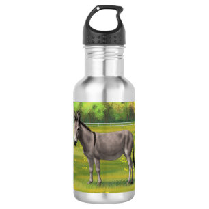 Niedlicher Donkey Gray Burro in Weide Edelstahlflasche