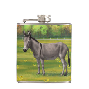 Niedlicher Donkey Gray Burro in Weide Flachmann