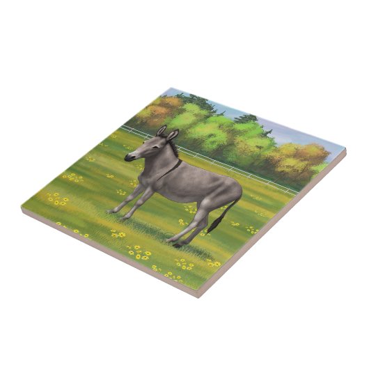 Niedlicher Donkey Gray Burro in Weide Fliese (Seite)