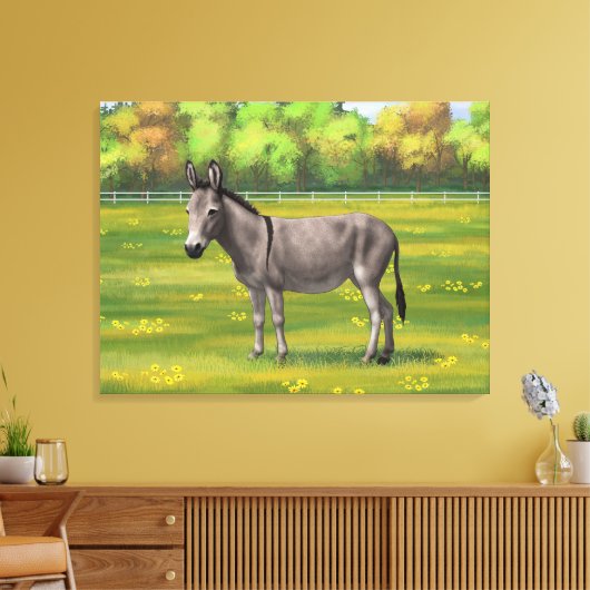 Niedlicher Donkey Gray Burro in Weide Leinwanddruck (Insitu (Wohnzimmer))