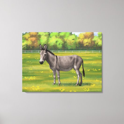 Niedlicher Donkey Gray Burro in Weide Leinwanddruck (Vorderseite)