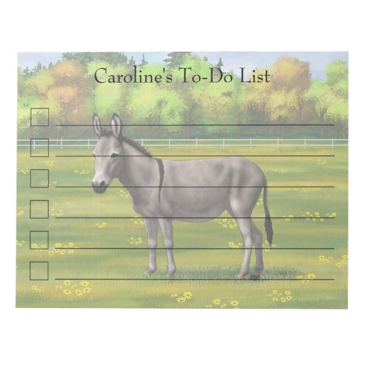 Niedlicher Donkey Gray Burro in Weide Notizblock (Vorderseite)