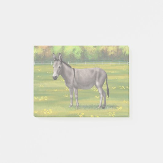 Niedlicher Donkey Gray Burro in Weide Post-it Klebezettel (Vorderseite)