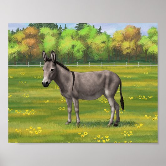 Niedlicher Donkey Gray Burro in Weide Poster (Vorne)