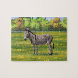 Niedlicher Donkey Gray Burro in Weide Puzzle
