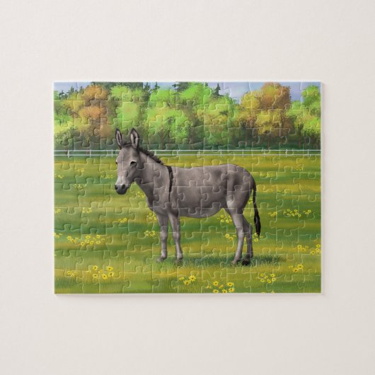 Niedlicher Donkey Gray Burro in Weide Puzzle (Horizontal)