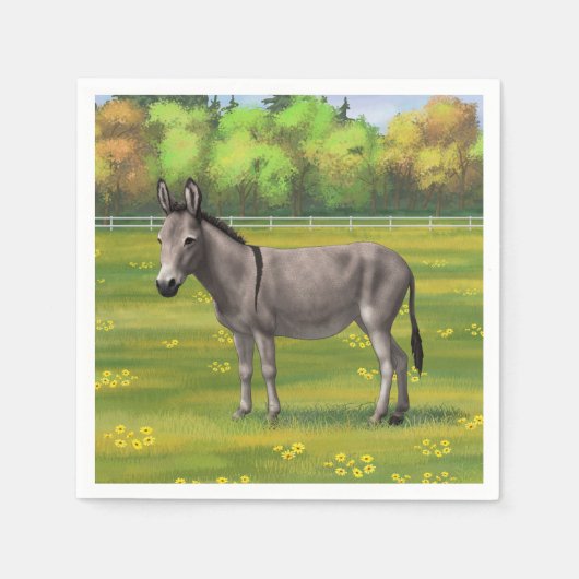 Niedlicher Donkey Gray Burro in Weide Serviette (Vorderseite)