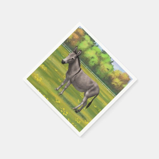 Niedlicher Donkey Gray Burro in Weide Serviette (Ecke)
