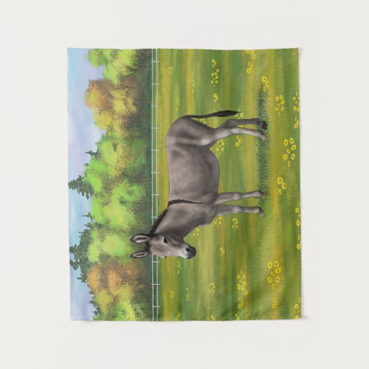 Niedlicher Donkey Gray Burro in Weide Wandteppich (Vorderseite)