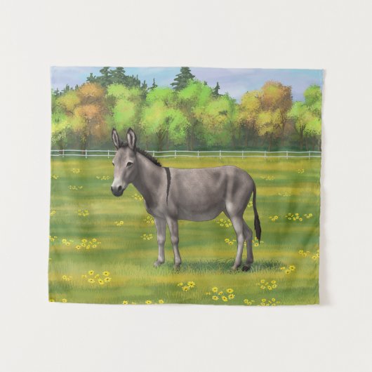 Niedlicher Donkey Gray Burro in Weide Wandteppich (Vorderseite (Horizontal))