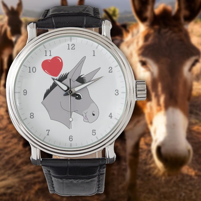 Niedlicher Donkey Head Red Heart Armbanduhr (Cute Donkey Head Red Heart Watch)