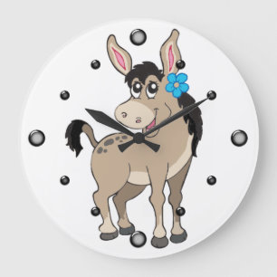 Niedlicher Donkey mit Blume Wall Clock Große Wanduhr