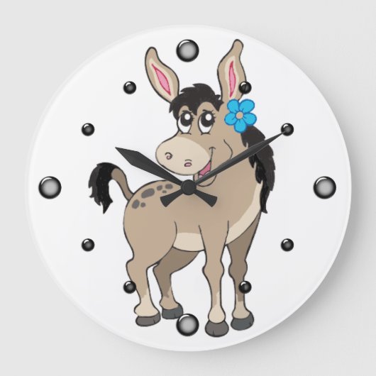 Niedlicher Donkey mit Blume Wall Clock Große Wanduhr (Vorderseite)
