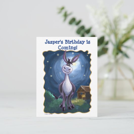 Niedlicher Donkey Save the Date Party Center Postk Ankündigungspostkarte (Stehend Vorderseite)