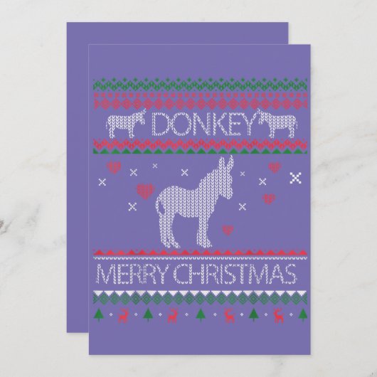 Niedlicher Donkey Ugly Sweater Weihnachtsfeiertag Einladung (Vorne/Hinten)