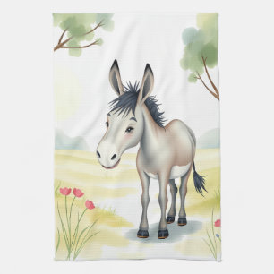 Niedlicher Donkey-Watercolor-Frühling Geschirrtuch