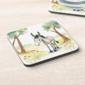 Niedlicher Donkey-Watercolor-Frühling Getränkeuntersetzer (Linke Seite)