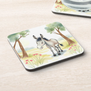 Niedlicher Donkey-Watercolor-Frühling Getränkeuntersetzer