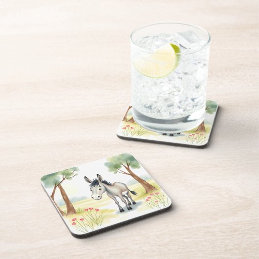 Niedlicher Donkey-Watercolor-Frühling Getränkeuntersetzer (Rechte Seite)