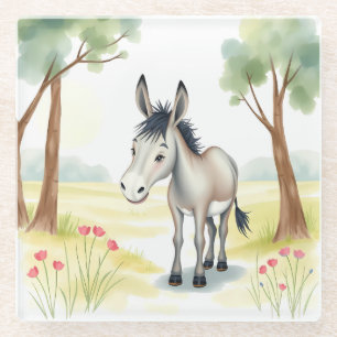 Niedlicher Donkey-Watercolor-Frühling Glasuntersetzer