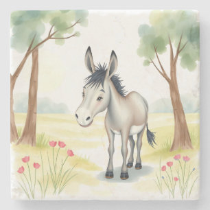 Niedlicher Donkey-Watercolor-Frühling Steinuntersetzer